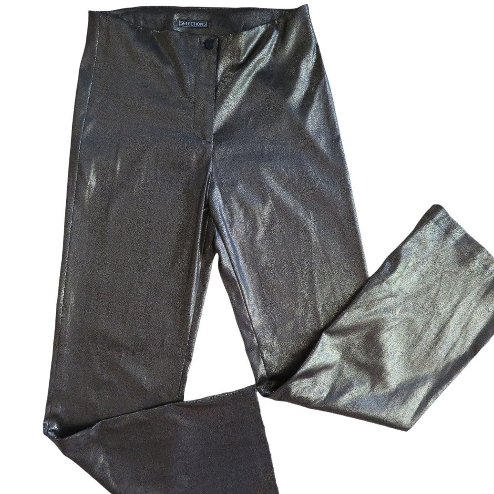Vintage Selections Black Gold Metallic Pants M Button Zip Stretch Straight Leg